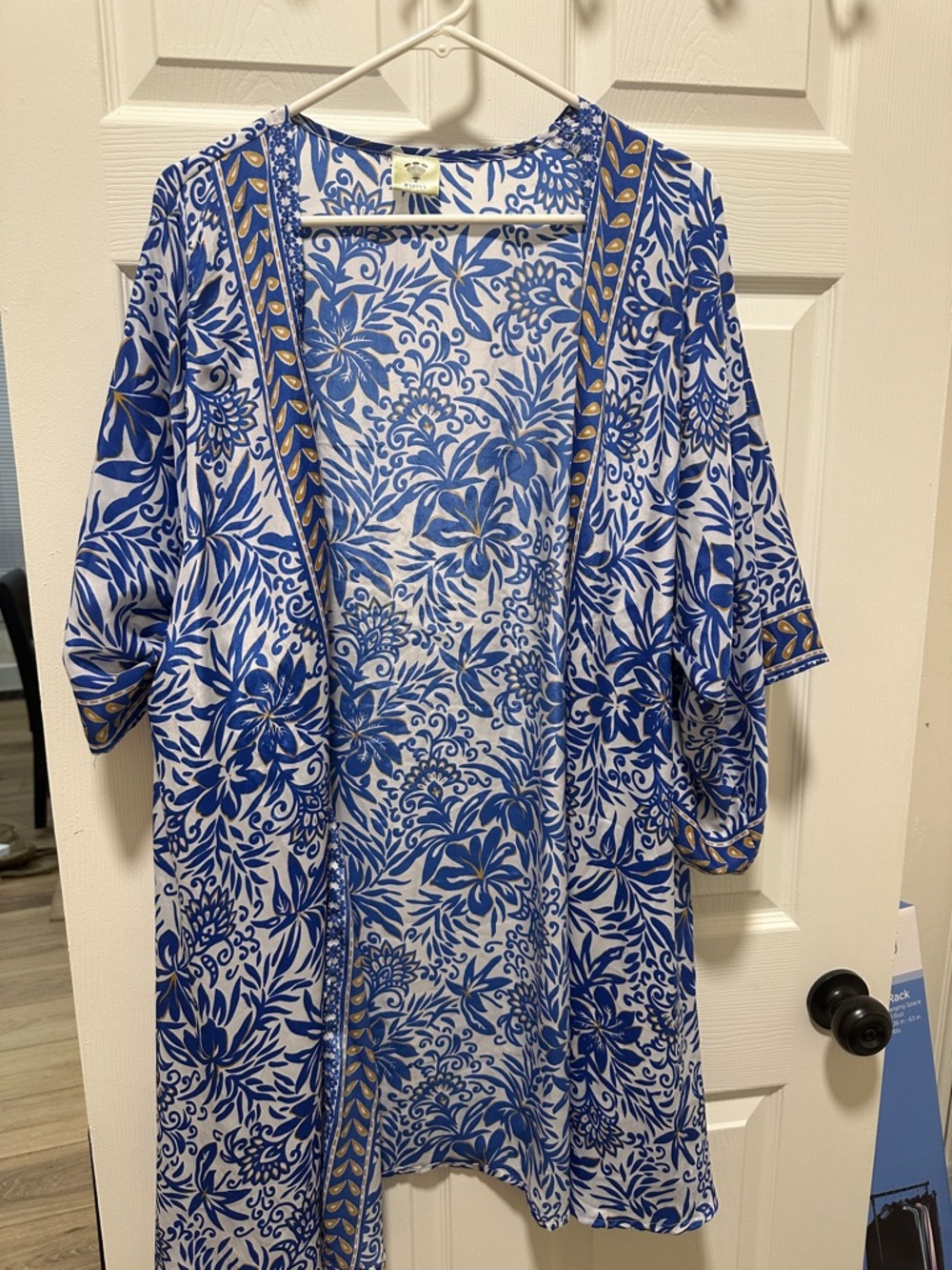 Floral Blue Open-Front Kimono - Women